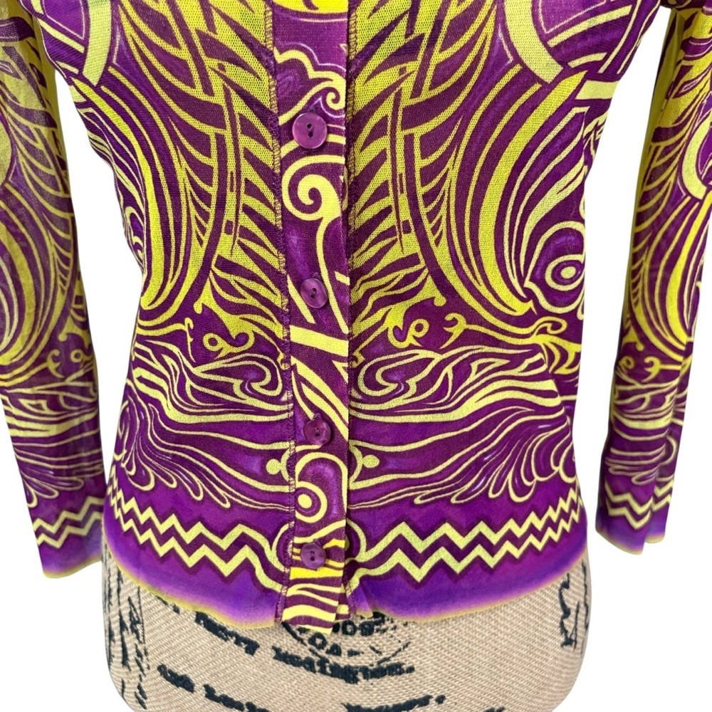 Jean Paul Gaultier Soleil Mesh Long Sleeve Cardigan Button Front Cropped Large - Picture 7 of 13